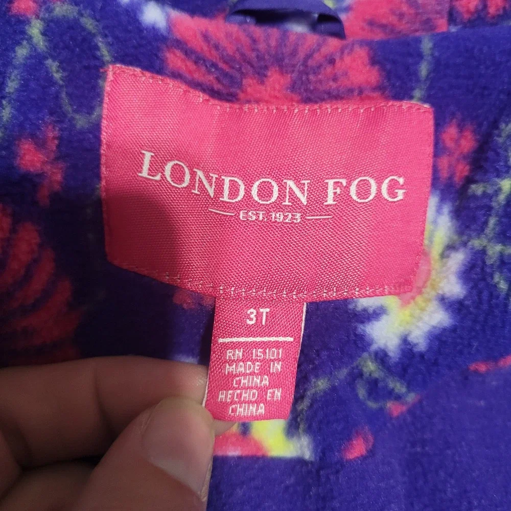 London Fog Girls Purple Puffer Jacket Size 3T Fleece Lined Coat Embroidered